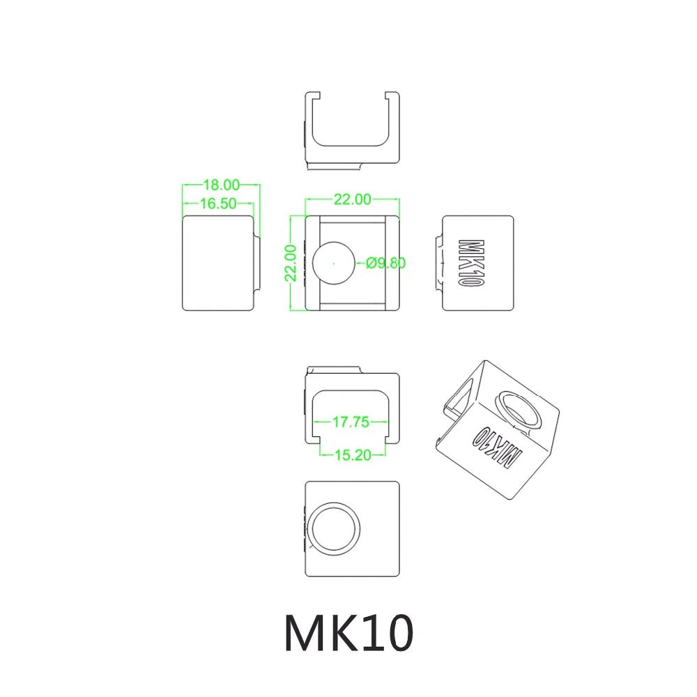 Silikon Socke Isolierung Hotend / Heizblock z.B. passend für MK10, V6, MK8, Volcano - 3D Drucker