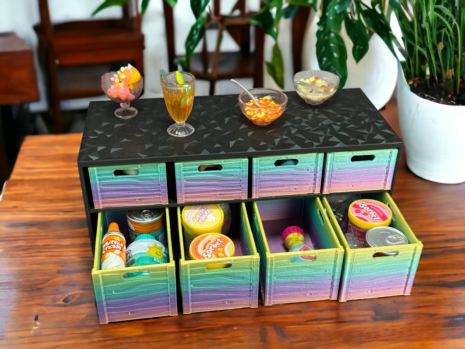 Küchentheke V2 mit 8 Staukisten passend für Miniverse/ Minibrands in verschiedenen Farben