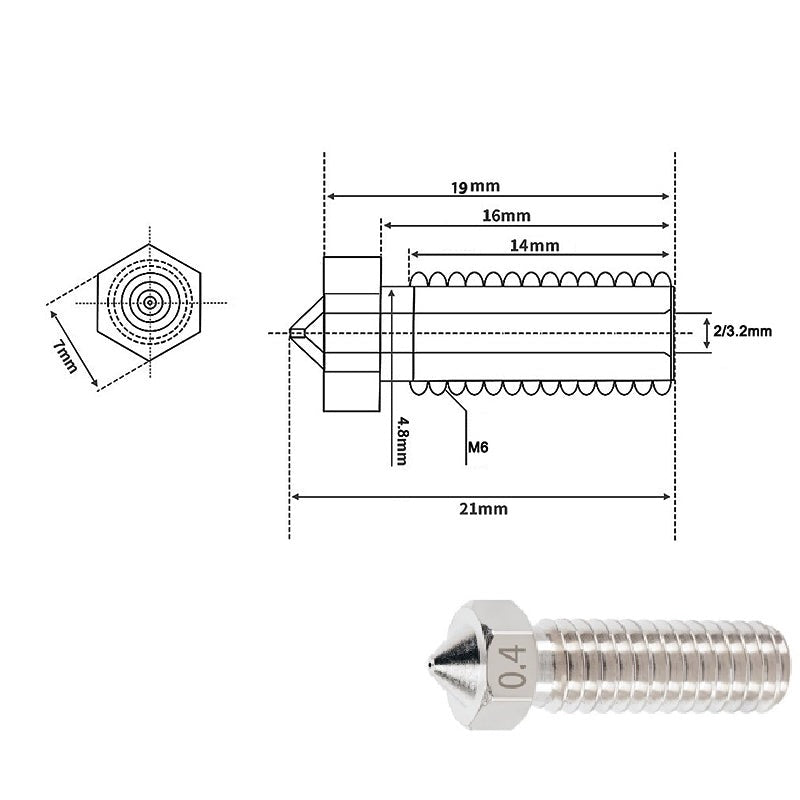 Volcano Edelstahl Düse Nozzle E3D Sidewinder 1,75mm 3D Drucker