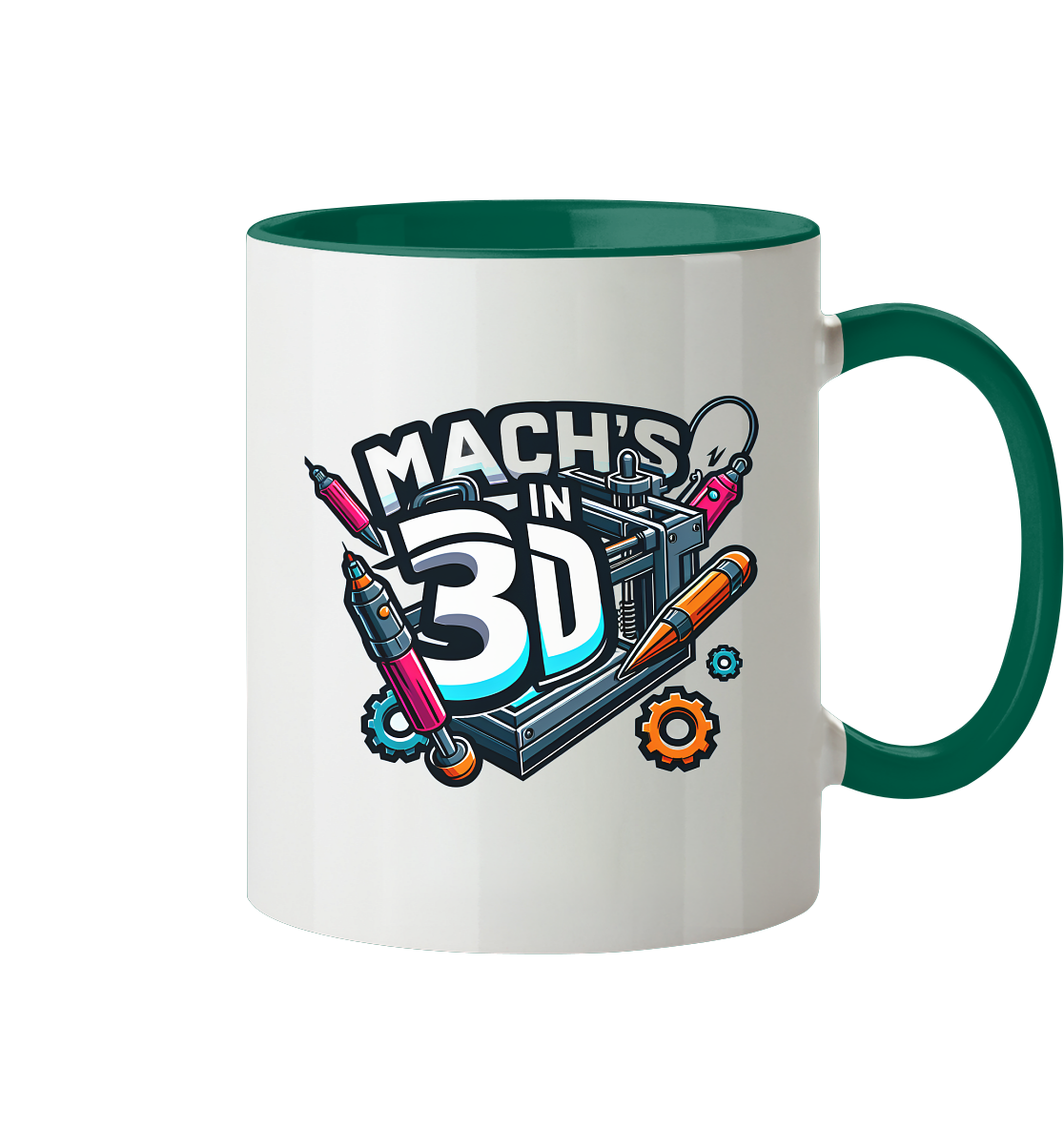 KREATIVE TASSEN MIT DEM DESIGN „MACH'S IN 3D“ – DER PERFEKTE BEGLEITER FÜR 3D-DRUCK-ENTHUSIASTEN - TASSE GLÄNZEND - Tasse zweifarbig