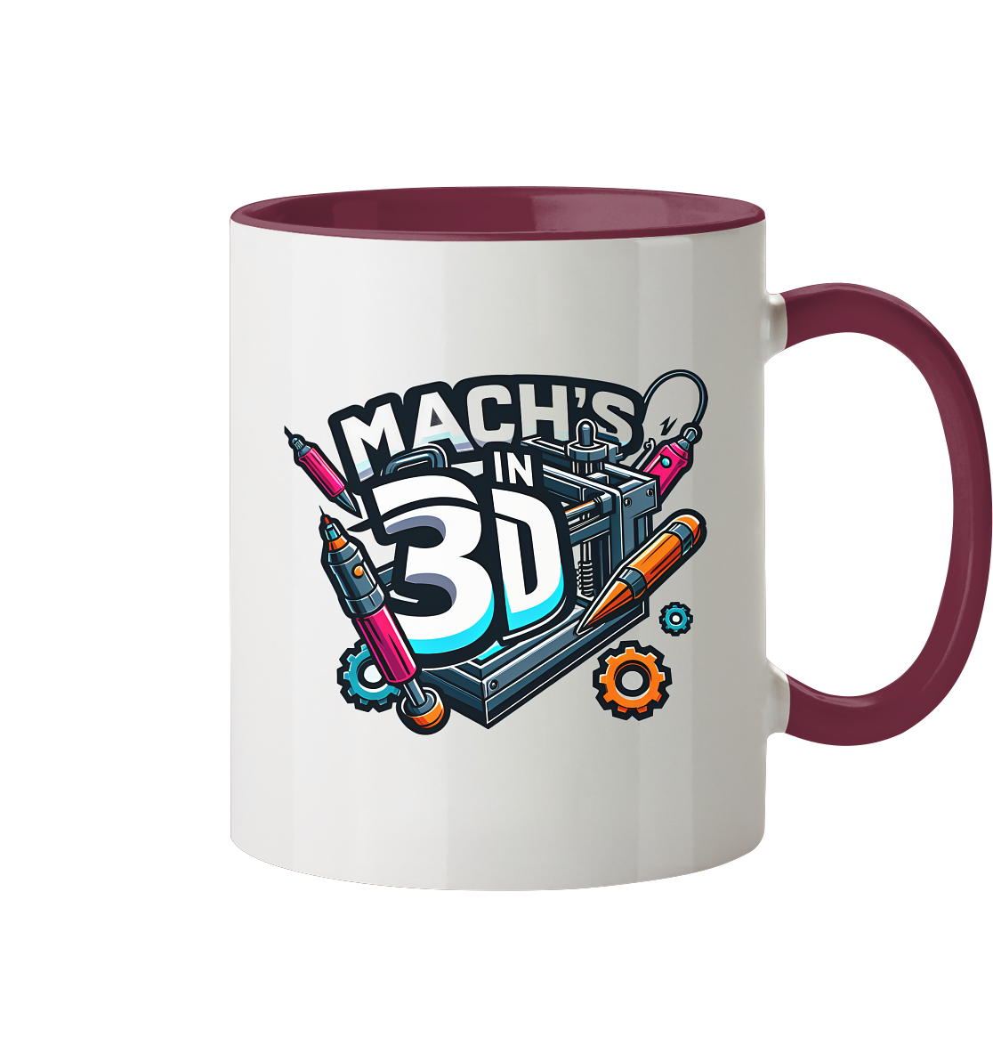 KREATIVE TASSEN MIT DEM DESIGN „MACH'S IN 3D“ – DER PERFEKTE BEGLEITER FÜR 3D-DRUCK-ENTHUSIASTEN - TASSE GLÄNZEND - Tasse zweifarbig