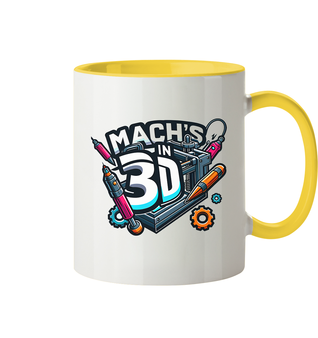 KREATIVE TASSEN MIT DEM DESIGN „MACH'S IN 3D“ – DER PERFEKTE BEGLEITER FÜR 3D-DRUCK-ENTHUSIASTEN - TASSE GLÄNZEND - Tasse zweifarbig